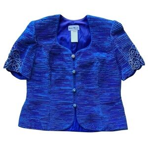 Vtg Karen Miller Beaded Sequined Textured MOB Evening Jacket Blue Size 14